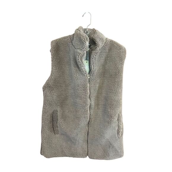 Janice Sherpa Lined Vest Jacket  Khaki One Size NWT - Picture 1 of 7